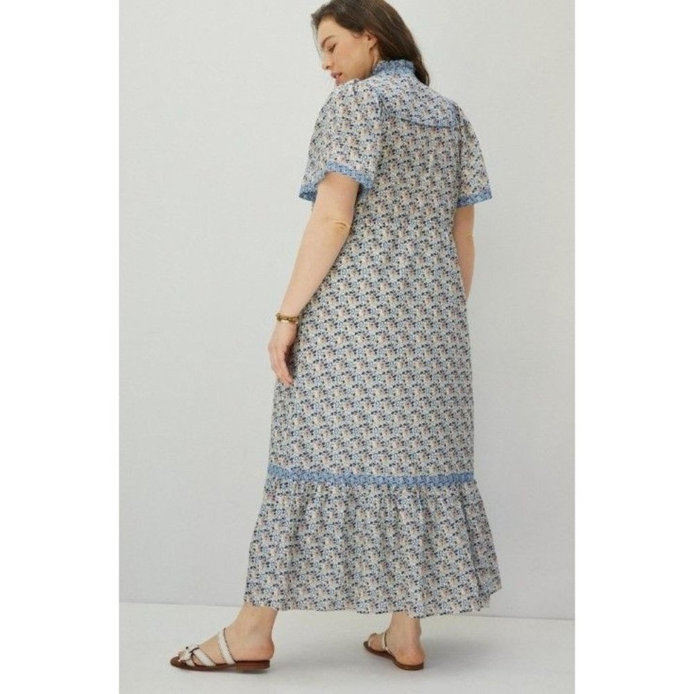 NWT Anthropologie Othilia Titania Flounced Maxi Dress S Blue - Picture 2 of 11